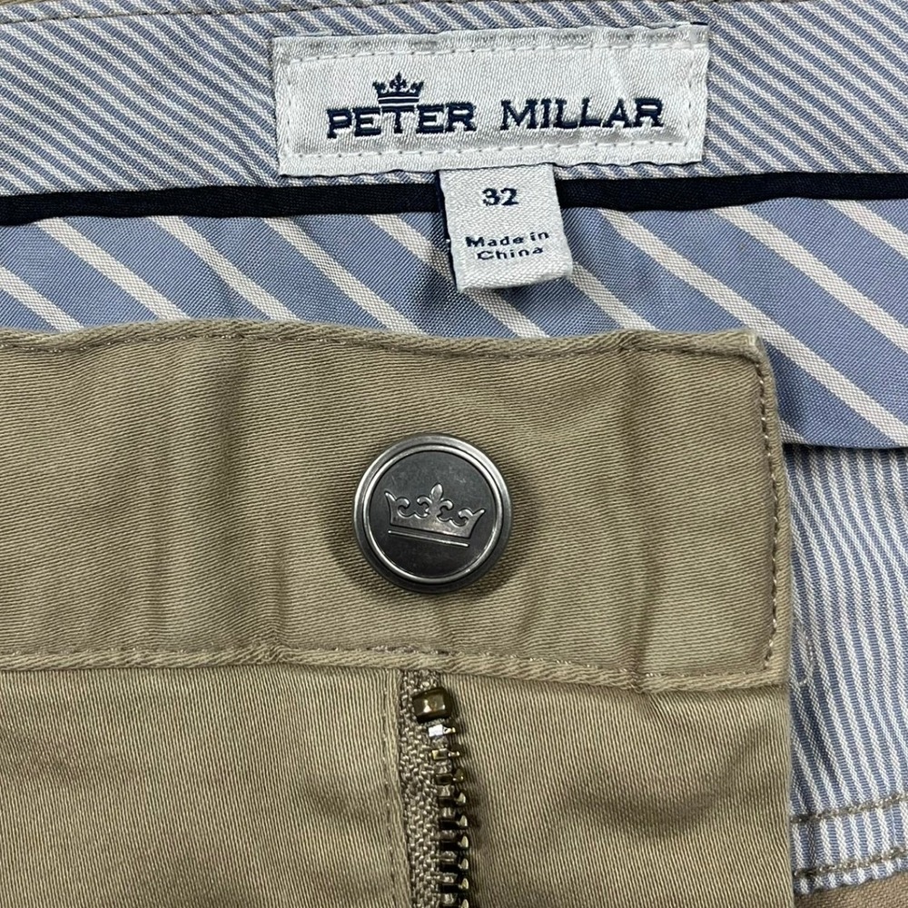Peter Millar Signature Sateen Five-Pocket Pants Mens 32x33 Khaki ME0B39 *Flaw - Picture 2 of 16